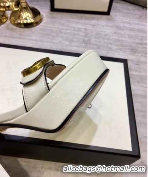 Low Price Gucci Leather Platform Sandal with Double G 573022 White 2020