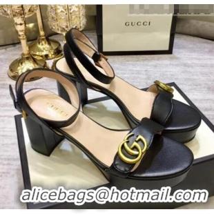 Low Price Gucci Leather Platform Sandal with Double G 573022 Black 2020