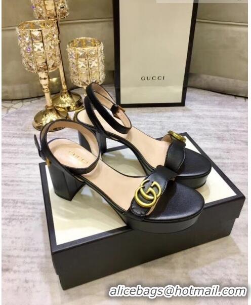 Low Price Gucci Leather Platform Sandal with Double G 573022 Black 2020