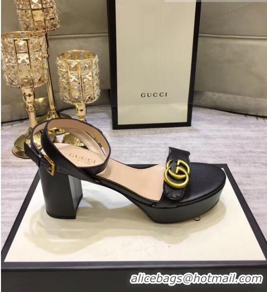 Low Price Gucci Leather Platform Sandal with Double G 573022 Black 2020