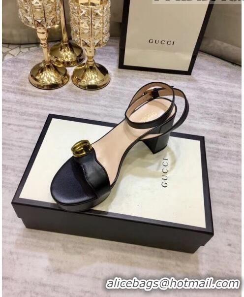 Low Price Gucci Leather Platform Sandal with Double G 573022 Black 2020