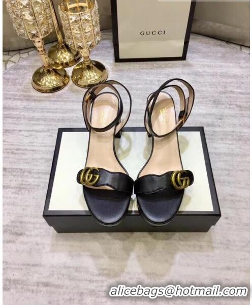 Low Price Gucci Leather Platform Sandal with Double G 573022 Black 2020