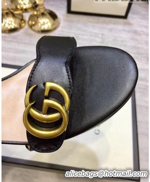 Low Price Gucci Leather Platform Sandal with Double G 573022 Black 2020