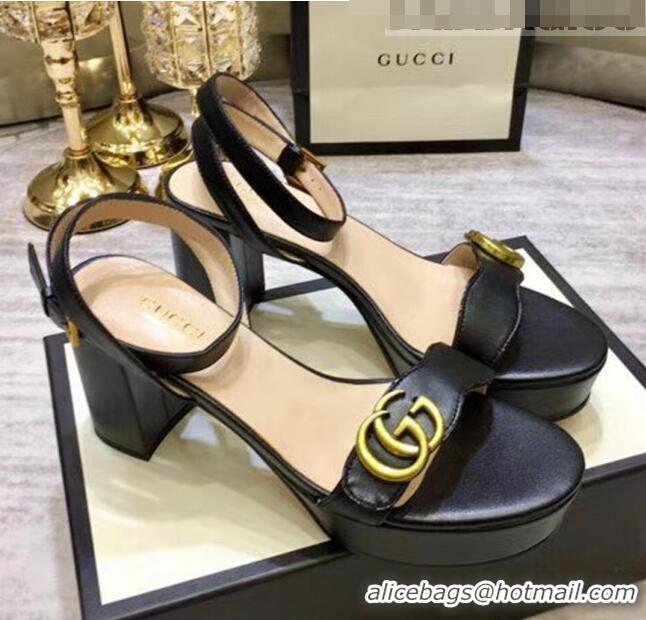 Low Price Gucci Leather Platform Sandal with Double G 573022 Black 2020