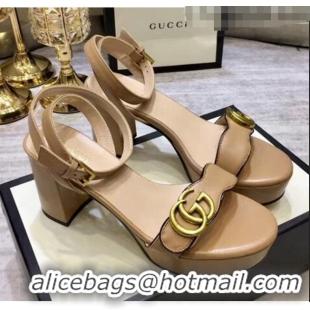 Famous Brand Gucci Leather Platform Sandal with Double G 573022 Nude 2020