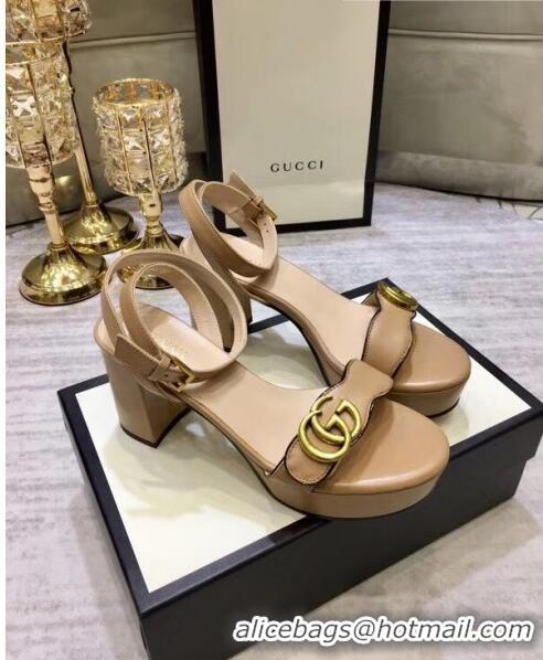 Famous Brand Gucci Leather Platform Sandal with Double G 573022 Nude 2020