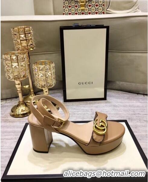 Famous Brand Gucci Leather Platform Sandal with Double G 573022 Nude 2020