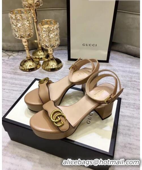 Famous Brand Gucci Leather Platform Sandal with Double G 573022 Nude 2020