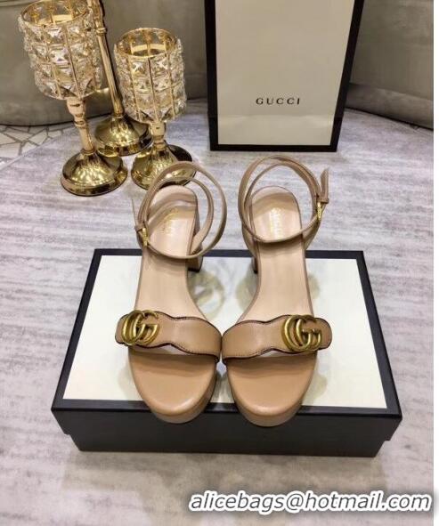 Famous Brand Gucci Leather Platform Sandal with Double G 573022 Nude 2020