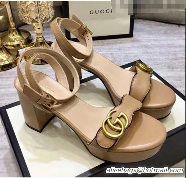 Famous Brand Gucci Leather Platform Sandal with Double G 573022 Nude 2020