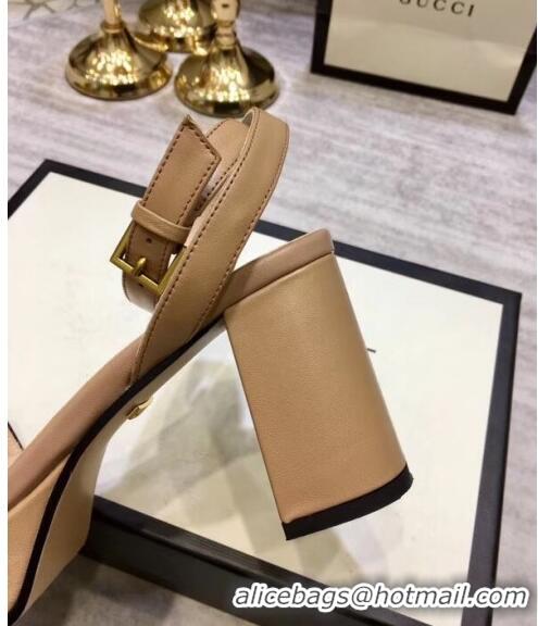 Famous Brand Gucci Leather Platform Sandal with Double G 573022 Nude 2020