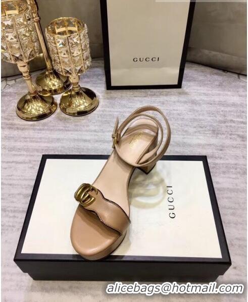 Famous Brand Gucci Leather Platform Sandal with Double G 573022 Nude 2020