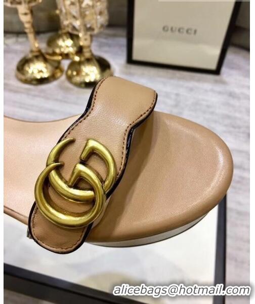 Famous Brand Gucci Leather Platform Sandal with Double G 573022 Nude 2020