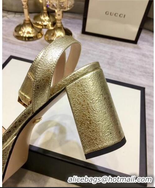 Inexpensive Gucci Leather Platform Sandal with Double G 573022 Light Gold 2020