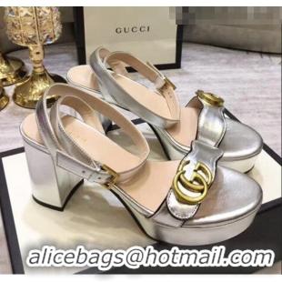 Top Quality Gucci Leather Platform Sandal with Double G 573022 Silver 2020