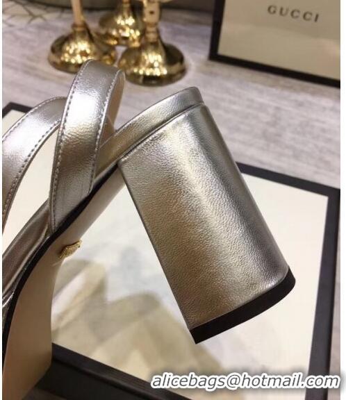 Top Quality Gucci Leather Platform Sandal with Double G 573022 Silver 2020