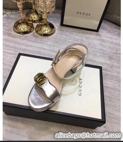 Top Quality Gucci Leather Platform Sandal with Double G 573022 Silver 2020