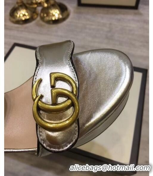 Top Quality Gucci Leather Platform Sandal with Double G 573022 Silver 2020