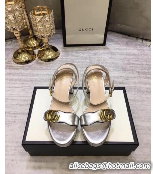 Top Quality Gucci Leather Platform Sandal with Double G 573022 Silver 2020