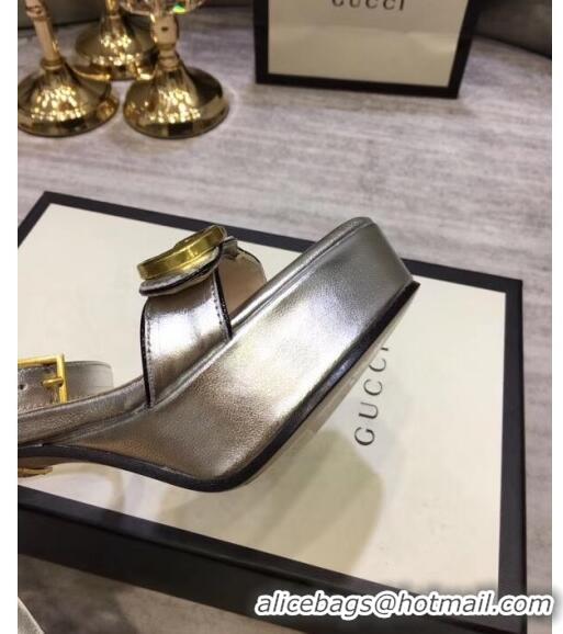 Top Quality Gucci Leather Platform Sandal with Double G 573022 Silver 2020