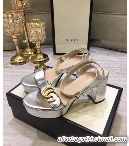 Top Quality Gucci Leather Platform Sandal with Double G 573022 Silver 2020