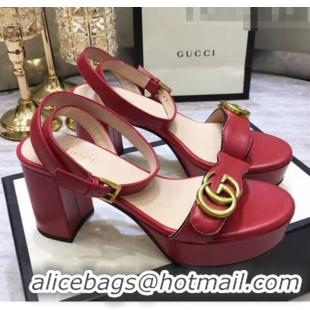 Duplicate Gucci Leather Platform Sandal with Double G 573022 Deep Red 2020