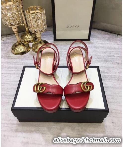 Duplicate Gucci Leather Platform Sandal with Double G 573022 Deep Red 2020