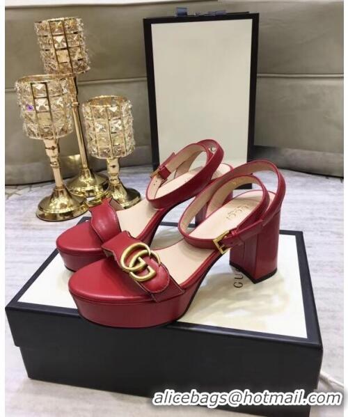 Duplicate Gucci Leather Platform Sandal with Double G 573022 Deep Red 2020