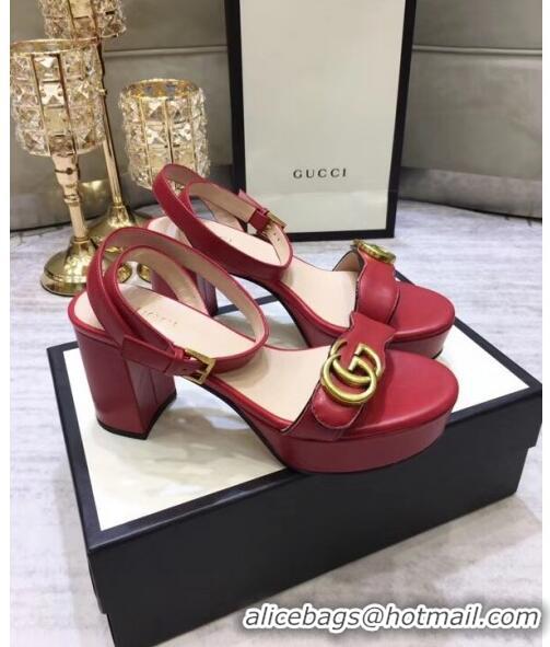 Duplicate Gucci Leather Platform Sandal with Double G 573022 Deep Red 2020