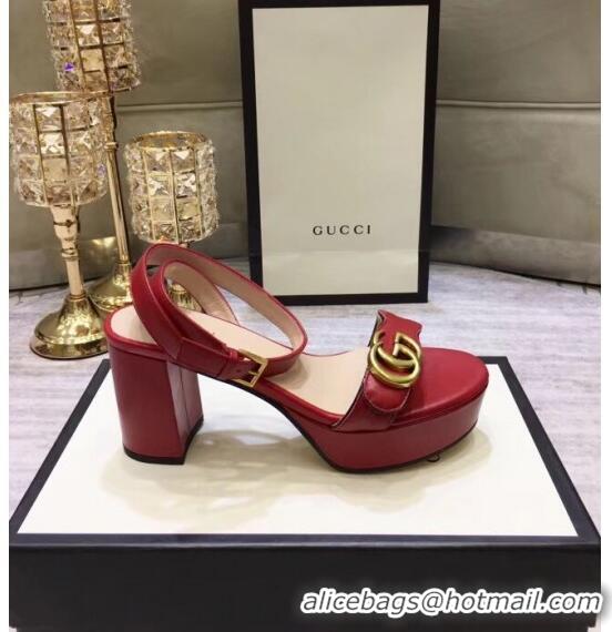 Duplicate Gucci Leather Platform Sandal with Double G 573022 Deep Red 2020