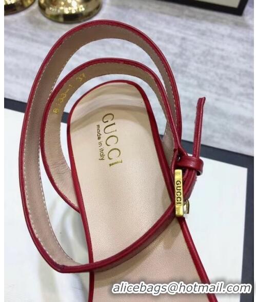 Duplicate Gucci Leather Platform Sandal with Double G 573022 Deep Red 2020