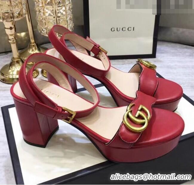 Duplicate Gucci Leather Platform Sandal with Double G 573022 Deep Red 2020