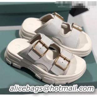 Super Quality Gucci Double Leather Straps Slide Sandal 602177 White 2020