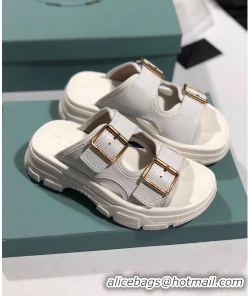 Super Quality Gucci Double Leather Straps Slide Sandal 602177 White 2020