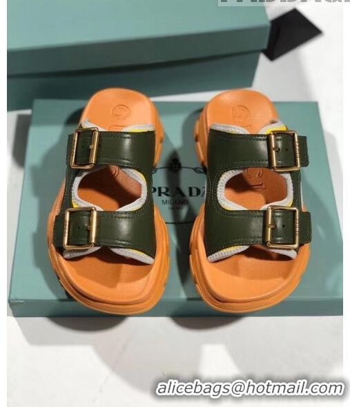 Good Quality Gucci Double Leather Straps Slide Sandal 602177 Deep Green 2020