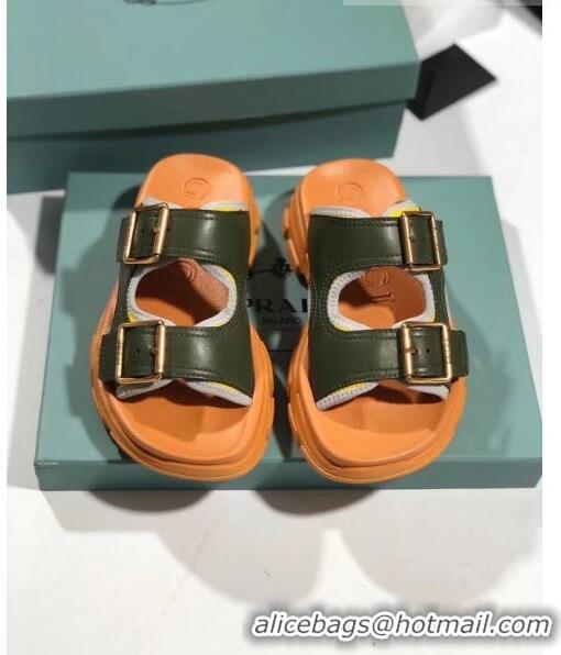 Good Quality Gucci Double Leather Straps Slide Sandal 602177 Deep Green 2020