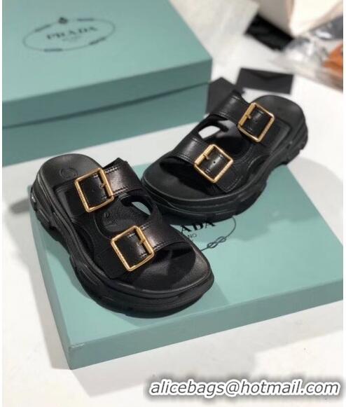 Good Product Gucci Double Leather Straps Slide Sandal 602177 Black 2020