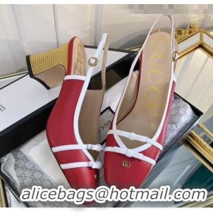 Top Quality Gucci Lambskin Leather Mid-heel Slingback Pump 608932 Red 2020