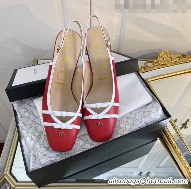 Top Quality Gucci Lambskin Leather Mid-heel Slingback Pump 608932 Red 2020