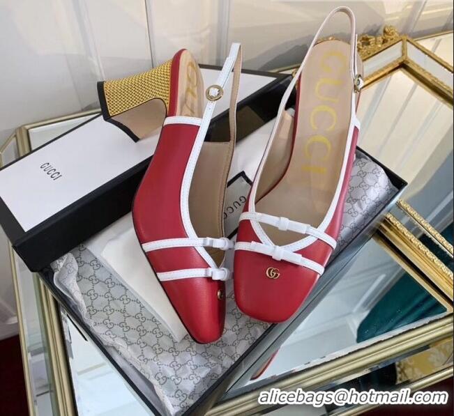 Top Quality Gucci Lambskin Leather Mid-heel Slingback Pump 608932 Red 2020