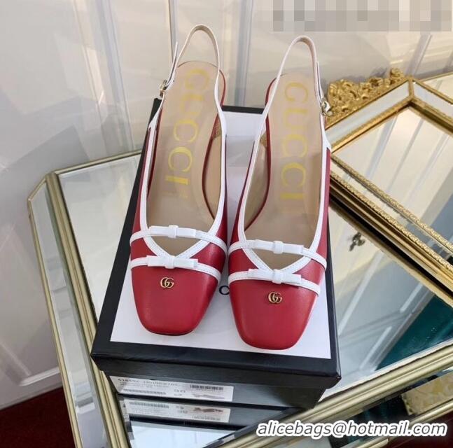 Top Quality Gucci Lambskin Leather Mid-heel Slingback Pump 608932 Red 2020