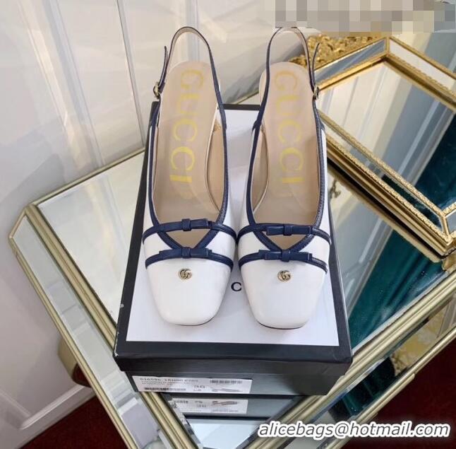 Grade Quality Gucci Lambskin Leather Mid-heel Slingback Pump 608932 White 2020