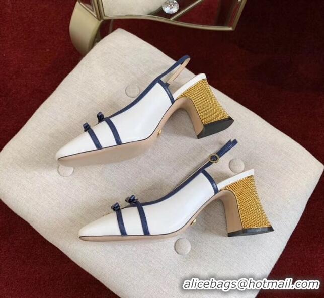 Grade Quality Gucci Lambskin Leather Mid-heel Slingback Pump 608932 White 2020