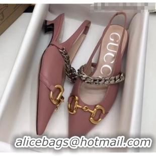 Shop Design Gucci Lambskin Chain Sling-back Pump with Horsebit And Spool heel 616596 Pink 2020