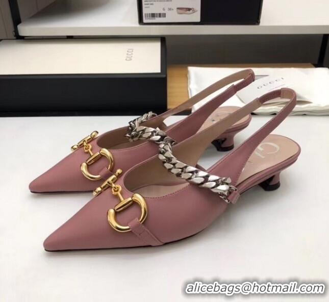 Shop Design Gucci Lambskin Chain Sling-back Pump with Horsebit And Spool heel 616596 Pink 2020