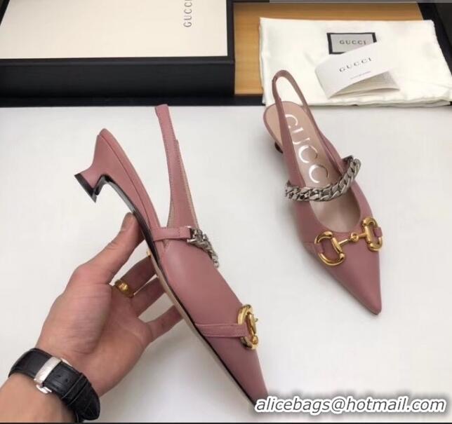 Shop Design Gucci Lambskin Chain Sling-back Pump with Horsebit And Spool heel 616596 Pink 2020