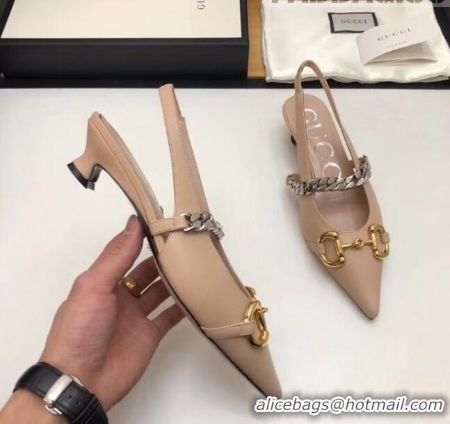 Famous Faux Gucci Lambskin Chain Sling-back Pump with Horsebit And Spool heel 616596 Nude 2020