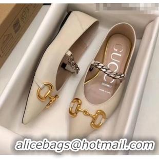 Traditional Specials Gucci Lambskin Chain Ballet Flat with Horsebit 621161 White 2020