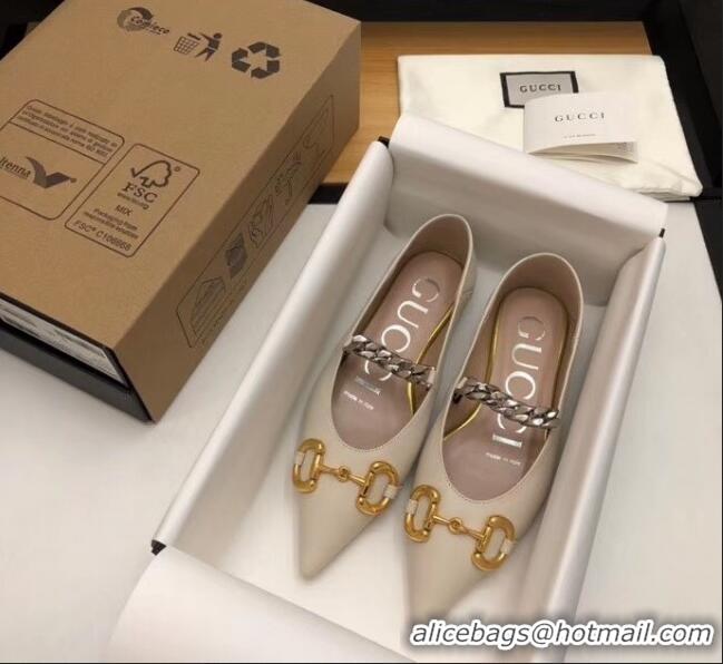 Traditional Specials Gucci Lambskin Chain Ballet Flat with Horsebit 621161 White 2020