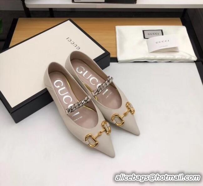 Traditional Specials Gucci Lambskin Chain Ballet Flat with Horsebit 621161 White 2020